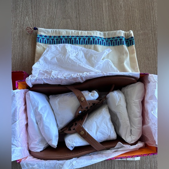 Tory Burch Miller Thong Sandals Slides Vintage Vachetta Tan Brown Leather W 10.5 - Picture 9 of 16